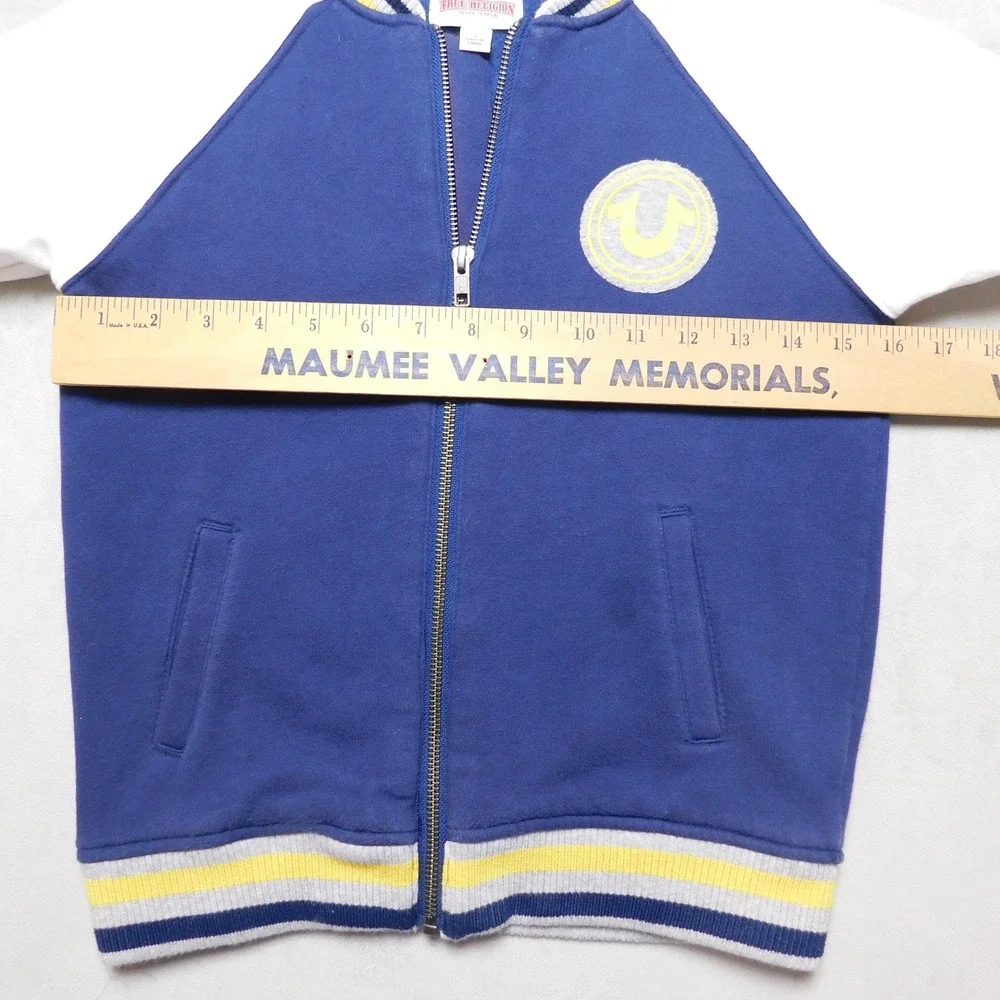True Religion Boys 7 Navy Blue Varsity Full Zip Sweatshirt Horseshoe‎ Logo 02